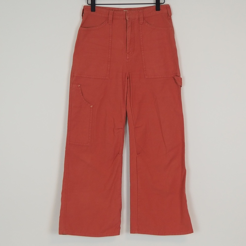 Pilcro Painter Puddle Pants Sz 25 Wide Leg High Waist Carpenter Jeans in Coral - Picture 2 of 11